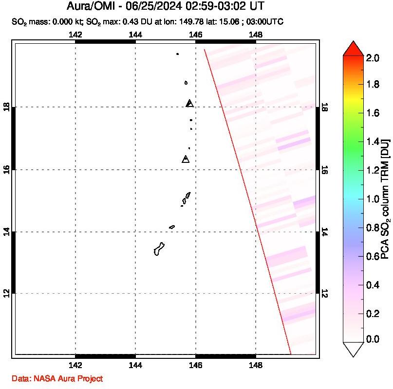 A sulfur dioxide image over Anatahan, Mariana Islands on Jun 25, 2024.