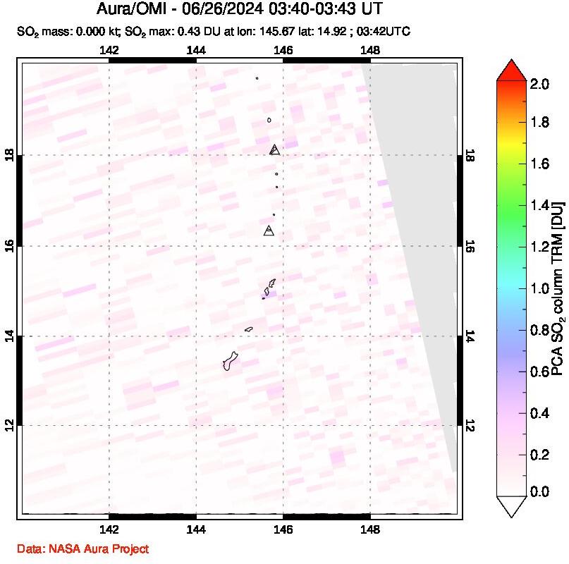 A sulfur dioxide image over Anatahan, Mariana Islands on Jun 26, 2024.