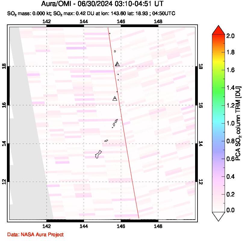 A sulfur dioxide image over Anatahan, Mariana Islands on Jun 30, 2024.