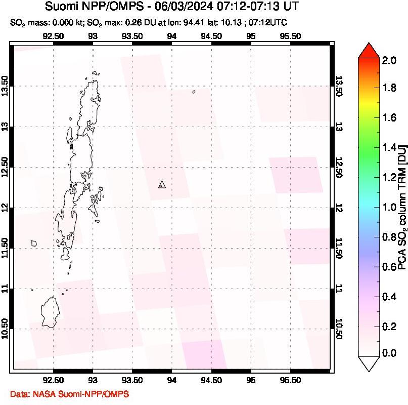 A sulfur dioxide image over Andaman Islands, Indian Ocean on Jun 03, 2024.