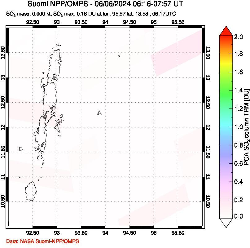 A sulfur dioxide image over Andaman Islands, Indian Ocean on Jun 06, 2024.