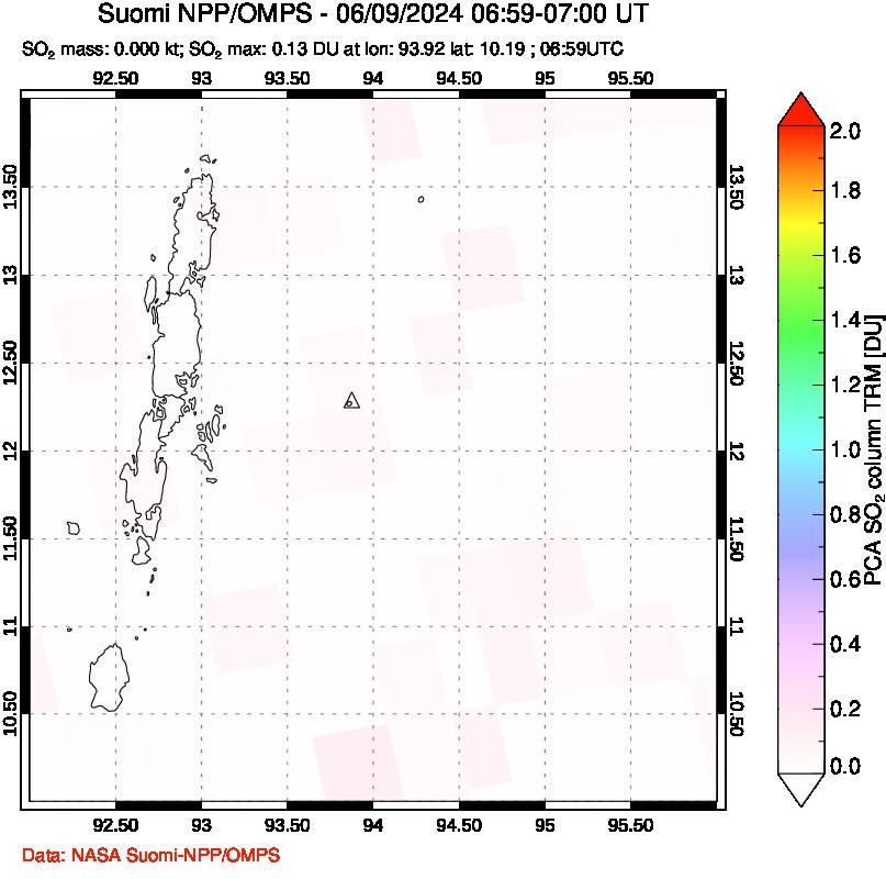 A sulfur dioxide image over Andaman Islands, Indian Ocean on Jun 09, 2024.