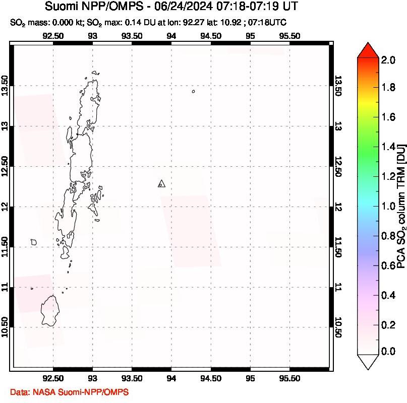 A sulfur dioxide image over Andaman Islands, Indian Ocean on Jun 24, 2024.