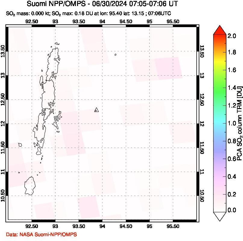 A sulfur dioxide image over Andaman Islands, Indian Ocean on Jun 30, 2024.