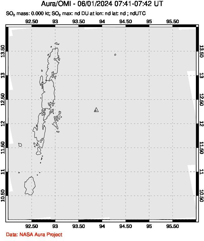 A sulfur dioxide image over Andaman Islands, Indian Ocean on Jun 01, 2024.