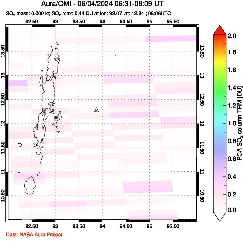 A sulfur dioxide image over Andaman Islands, Indian Ocean on Jun 04, 2024.