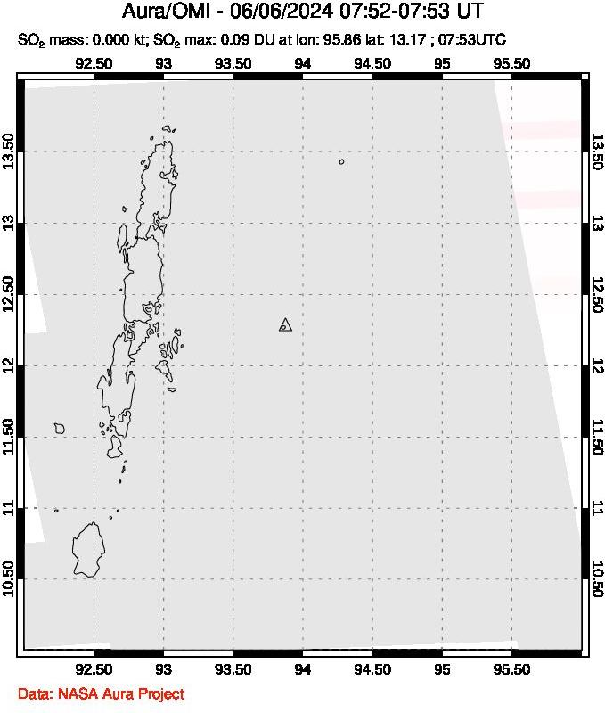 A sulfur dioxide image over Andaman Islands, Indian Ocean on Jun 06, 2024.