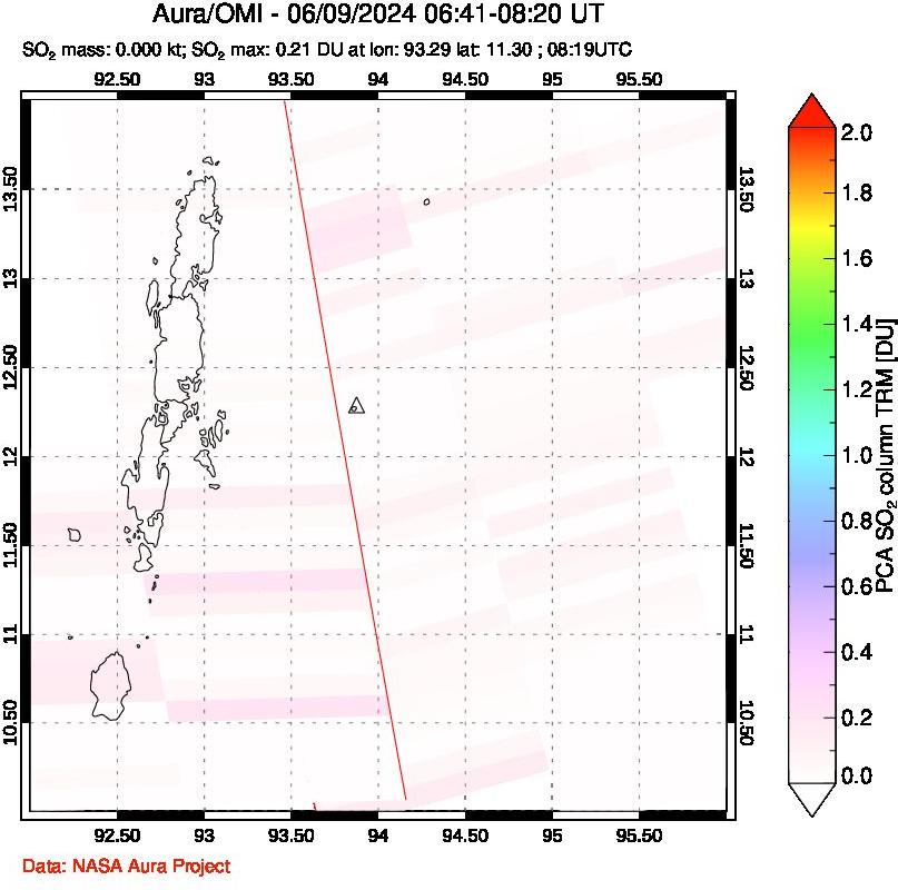 A sulfur dioxide image over Andaman Islands, Indian Ocean on Jun 09, 2024.