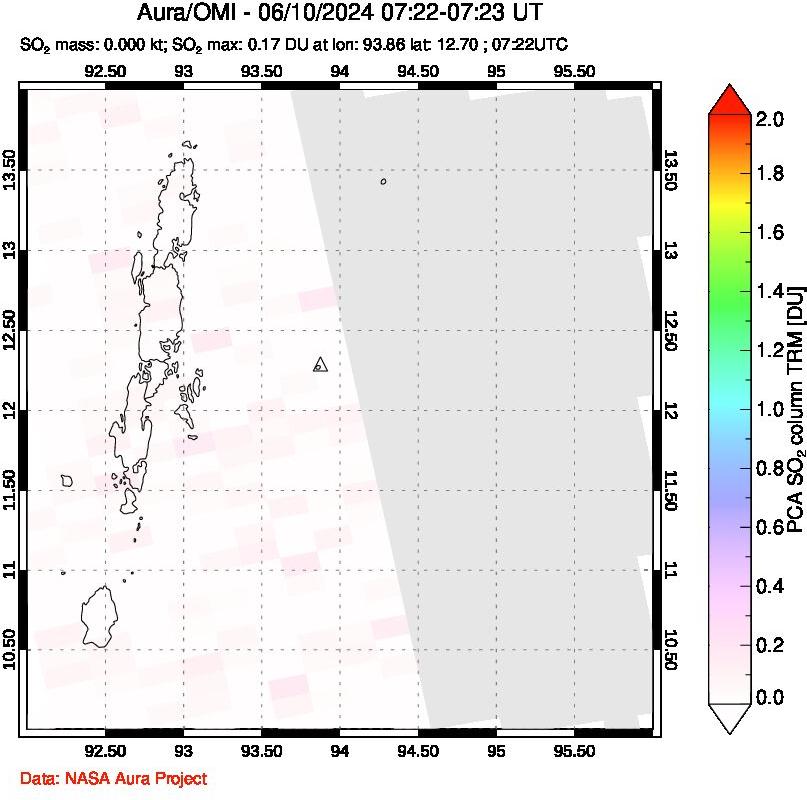 A sulfur dioxide image over Andaman Islands, Indian Ocean on Jun 10, 2024.