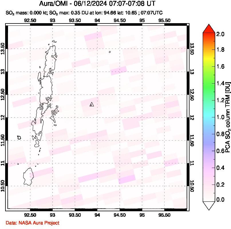 A sulfur dioxide image over Andaman Islands, Indian Ocean on Jun 12, 2024.