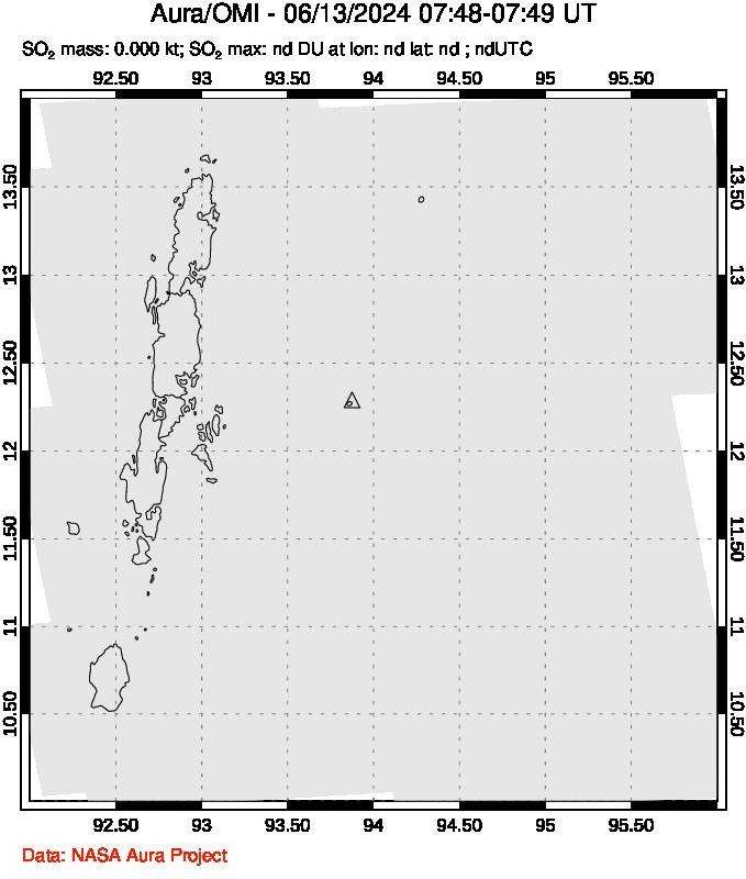 A sulfur dioxide image over Andaman Islands, Indian Ocean on Jun 13, 2024.