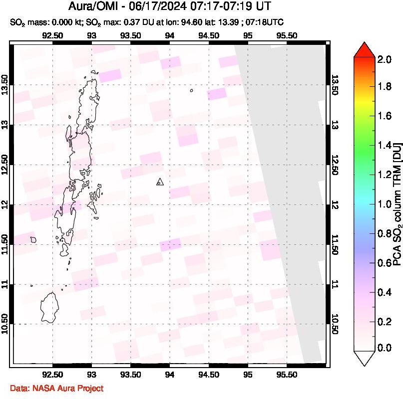 A sulfur dioxide image over Andaman Islands, Indian Ocean on Jun 17, 2024.