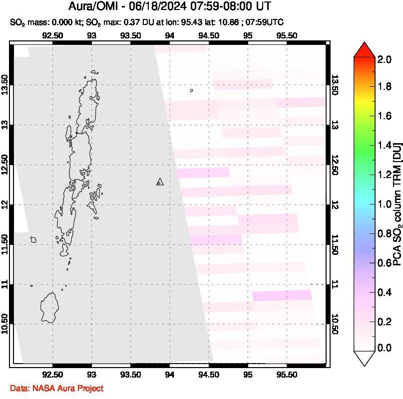 A sulfur dioxide image over Andaman Islands, Indian Ocean on Jun 18, 2024.