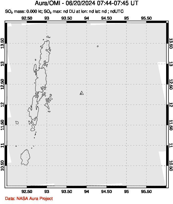 A sulfur dioxide image over Andaman Islands, Indian Ocean on Jun 20, 2024.