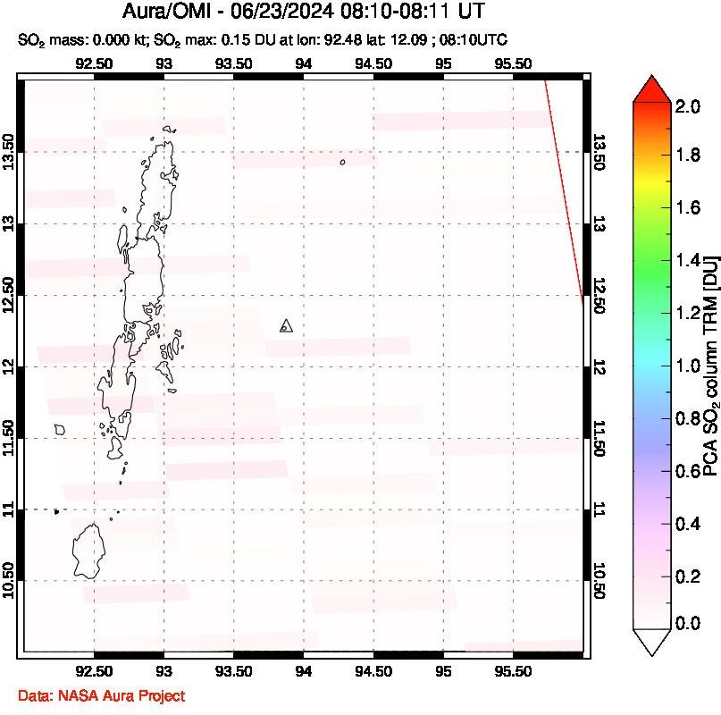 A sulfur dioxide image over Andaman Islands, Indian Ocean on Jun 23, 2024.