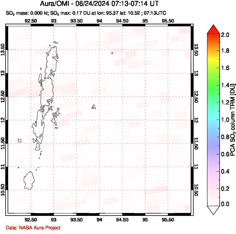 A sulfur dioxide image over Andaman Islands, Indian Ocean on Jun 24, 2024.