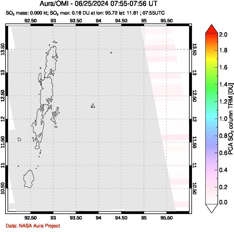 A sulfur dioxide image over Andaman Islands, Indian Ocean on Jun 25, 2024.