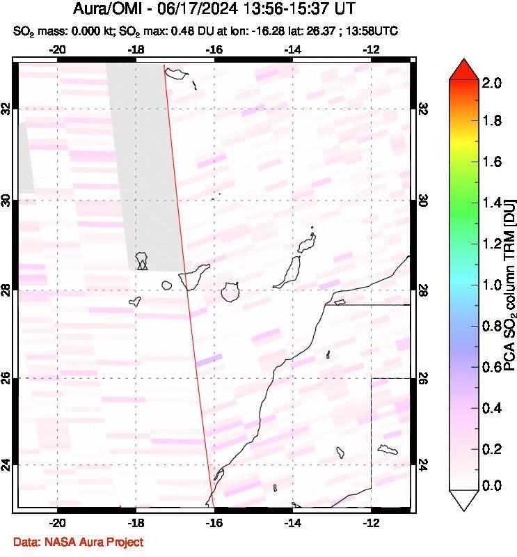 A sulfur dioxide image over Canary Islands on Jun 17, 2024.