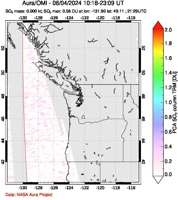 A sulfur dioxide image over Cascade Range, USA on Jun 04, 2024.