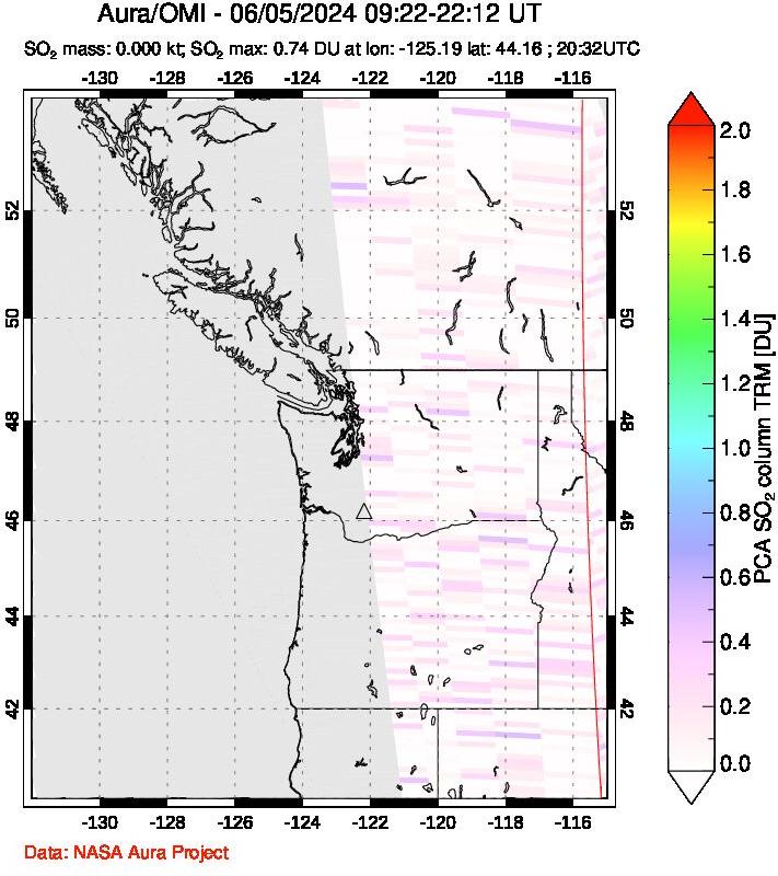 A sulfur dioxide image over Cascade Range, USA on Jun 05, 2024.