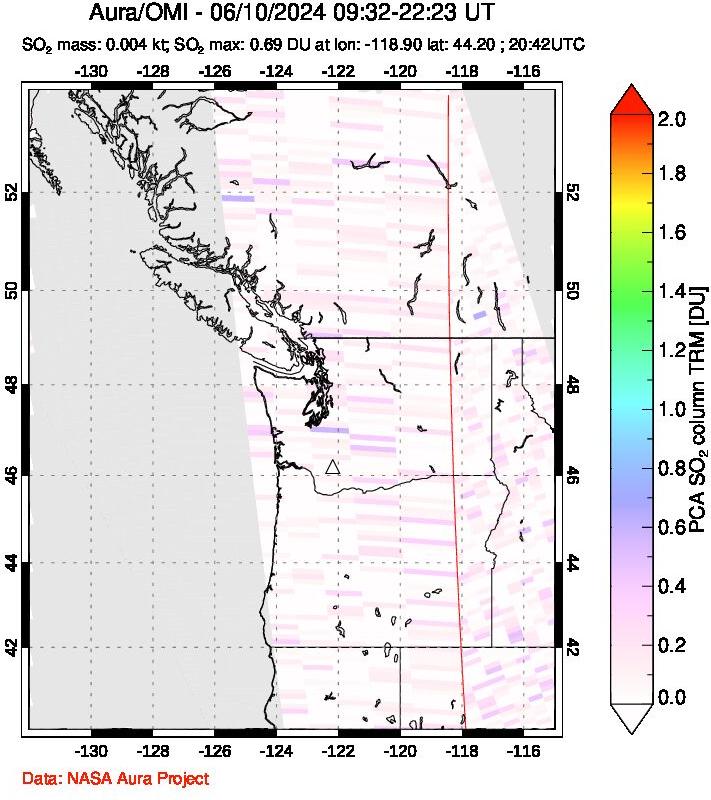 A sulfur dioxide image over Cascade Range, USA on Jun 10, 2024.