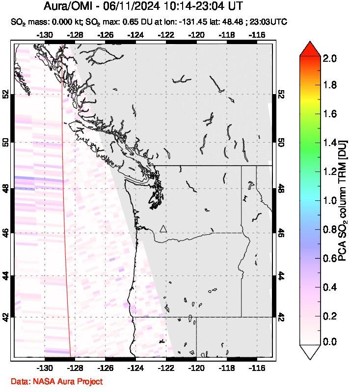 A sulfur dioxide image over Cascade Range, USA on Jun 11, 2024.