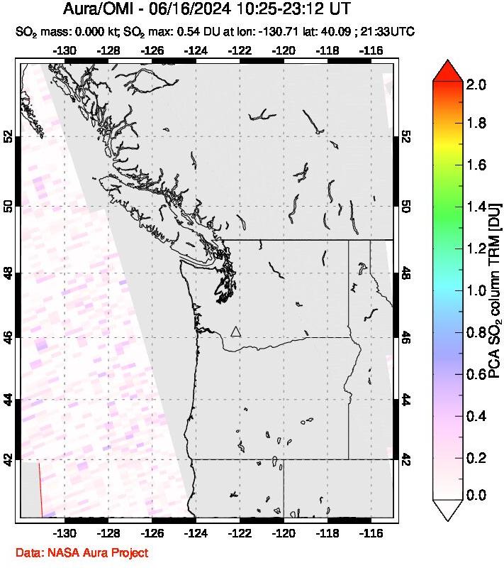 A sulfur dioxide image over Cascade Range, USA on Jun 16, 2024.