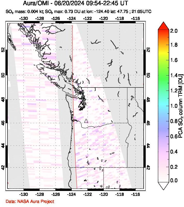 A sulfur dioxide image over Cascade Range, USA on Jun 20, 2024.