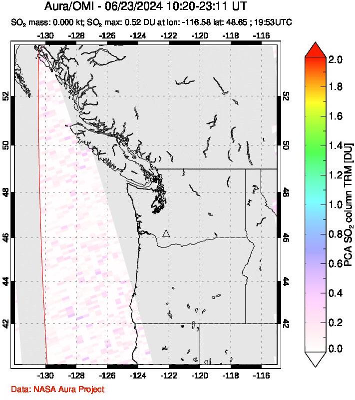 A sulfur dioxide image over Cascade Range, USA on Jun 23, 2024.