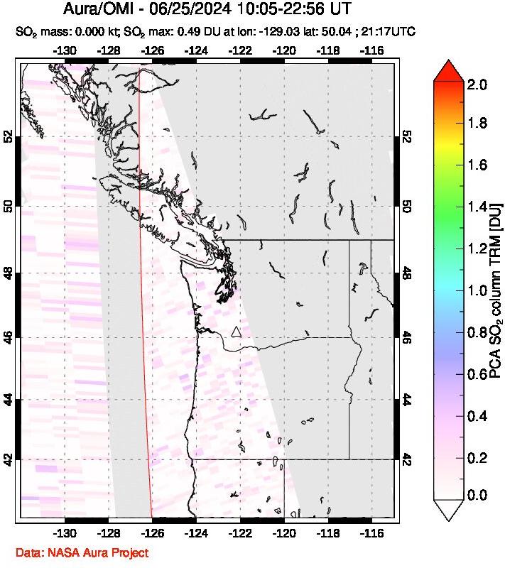 A sulfur dioxide image over Cascade Range, USA on Jun 25, 2024.