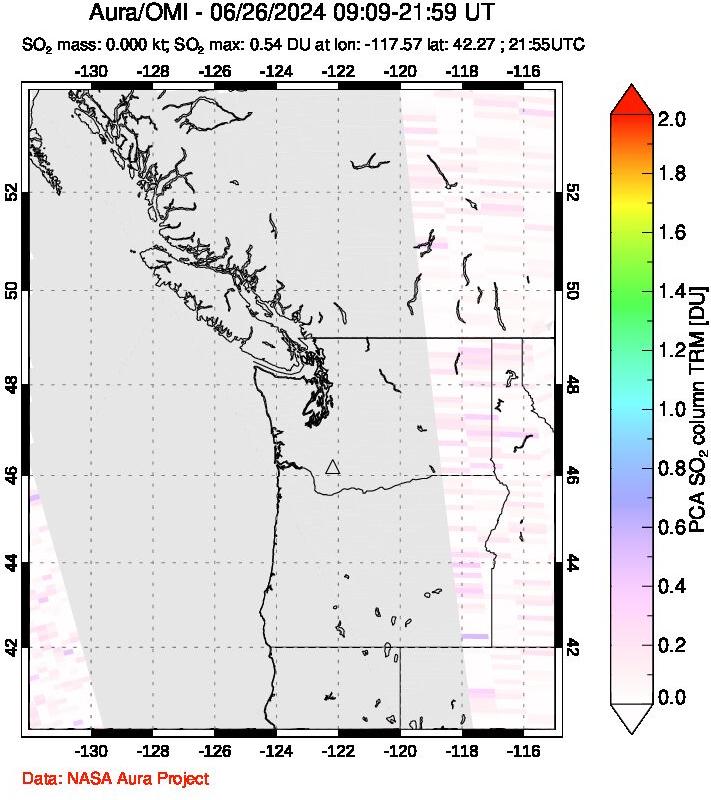 A sulfur dioxide image over Cascade Range, USA on Jun 26, 2024.