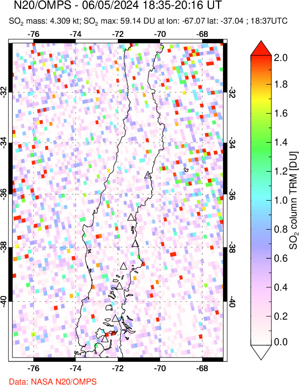 A sulfur dioxide image over Central Chile on Jun 05, 2024.