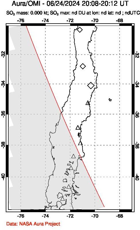 A sulfur dioxide image over Central Chile on Jun 24, 2024.