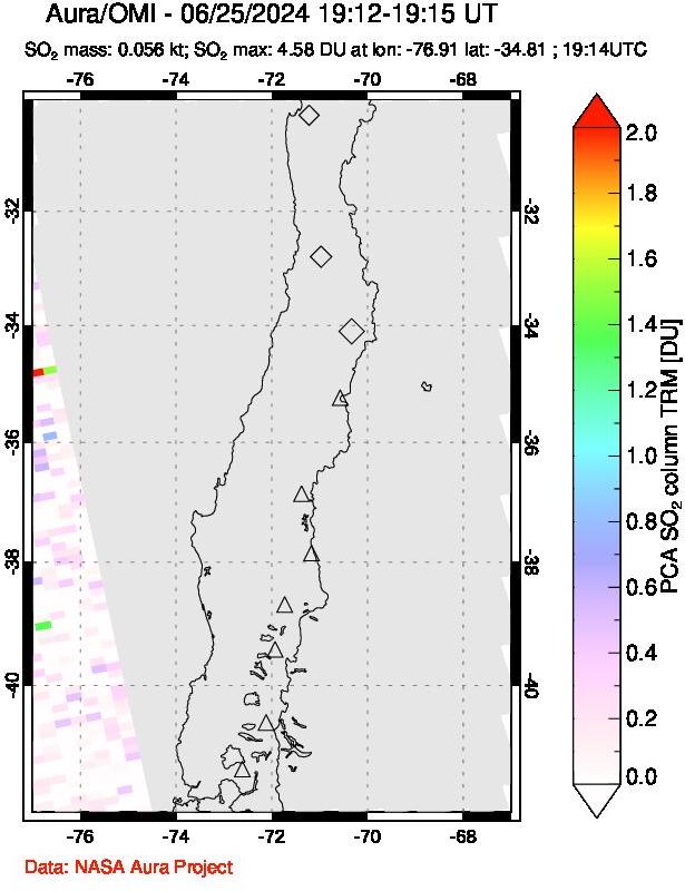 A sulfur dioxide image over Central Chile on Jun 25, 2024.