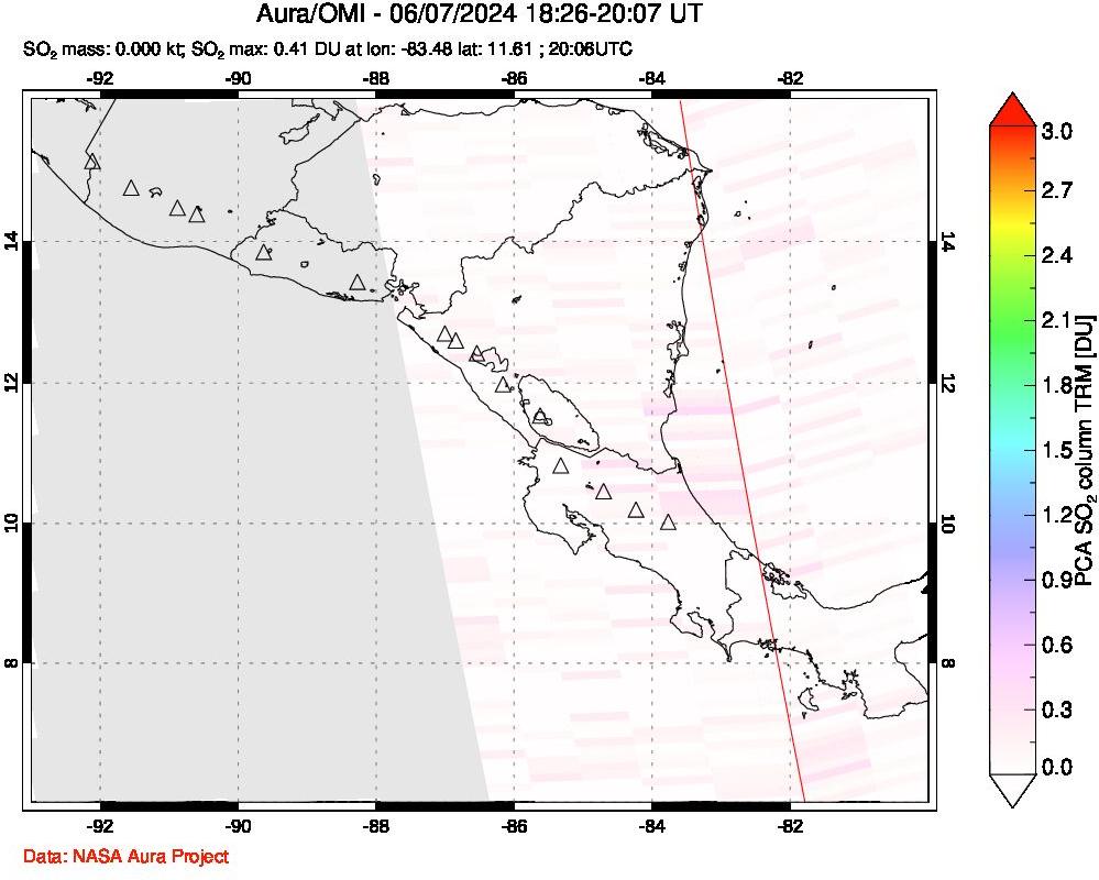 A sulfur dioxide image over Central America on Jun 07, 2024.