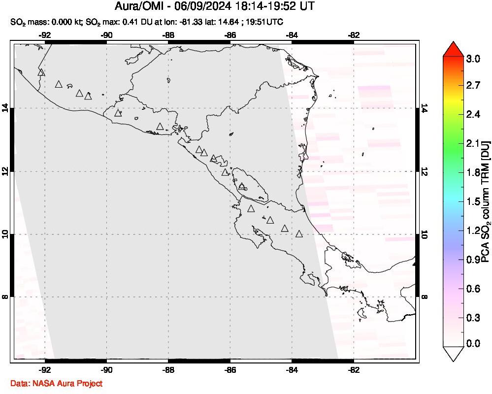 A sulfur dioxide image over Central America on Jun 09, 2024.