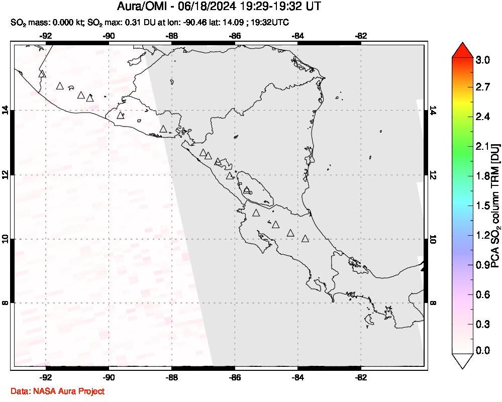 A sulfur dioxide image over Central America on Jun 18, 2024.