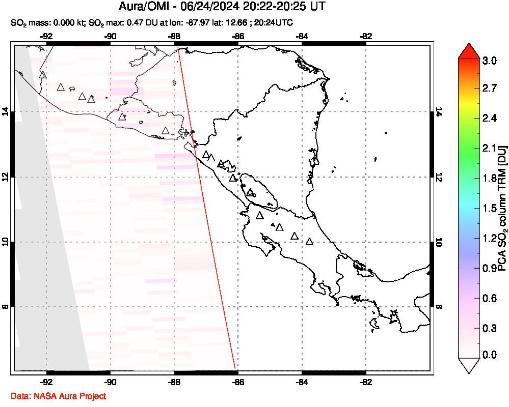 A sulfur dioxide image over Central America on Jun 24, 2024.