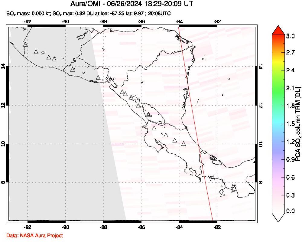 A sulfur dioxide image over Central America on Jun 26, 2024.