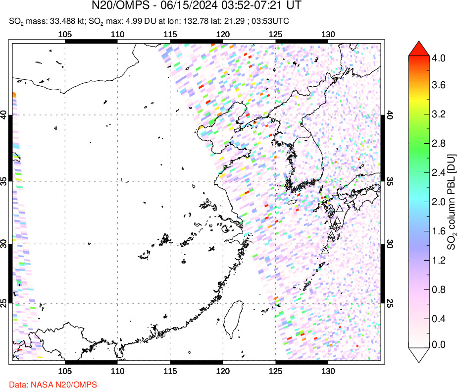 A sulfur dioxide image over Eastern China on Jun 15, 2024.