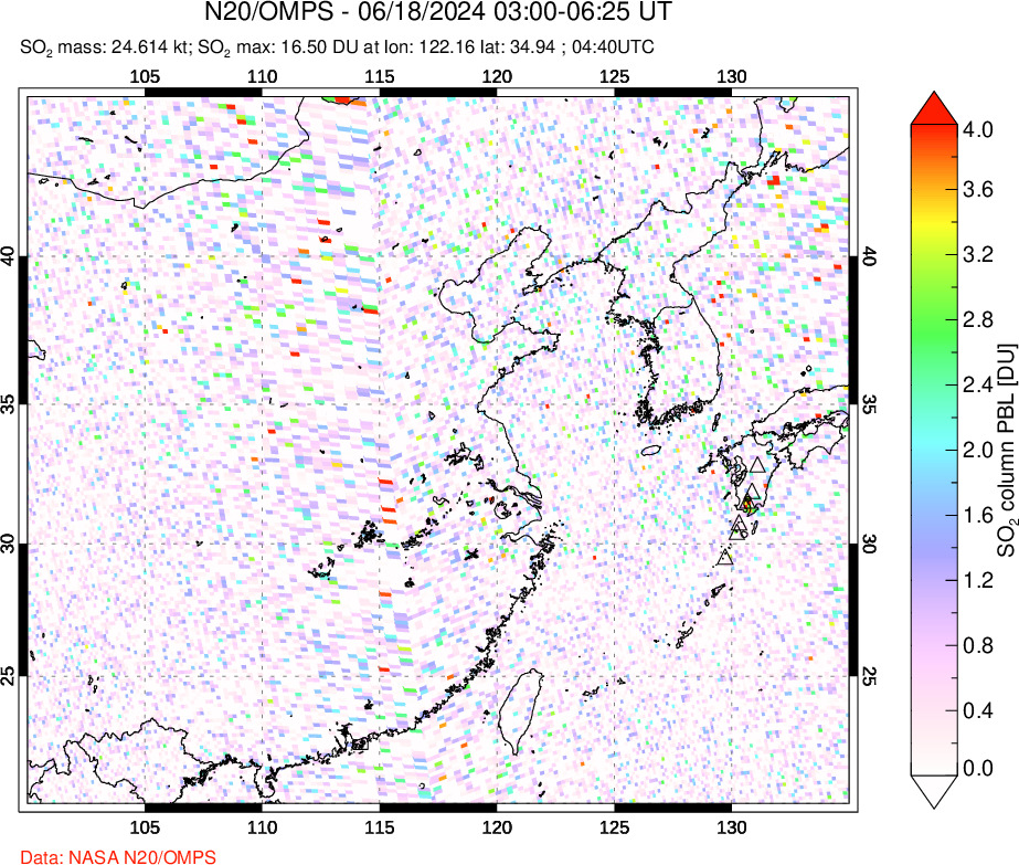 A sulfur dioxide image over Eastern China on Jun 18, 2024.