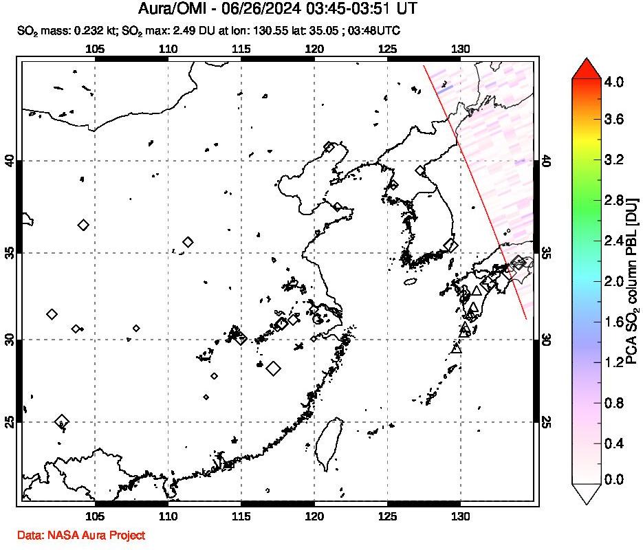 A sulfur dioxide image over Eastern China on Jun 26, 2024.