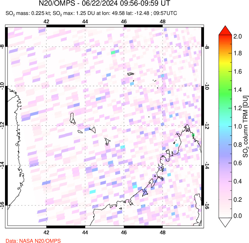 A sulfur dioxide image over Comoro Islands on Jun 22, 2024.