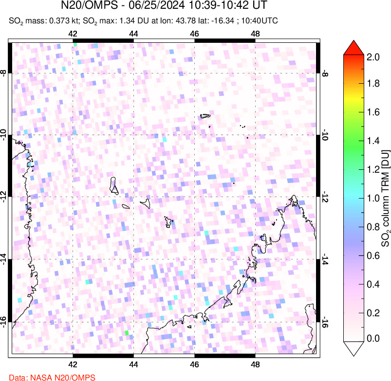 A sulfur dioxide image over Comoro Islands on Jun 25, 2024.