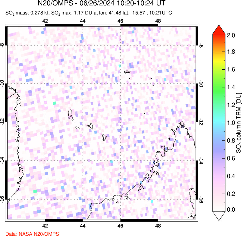 A sulfur dioxide image over Comoro Islands on Jun 26, 2024.