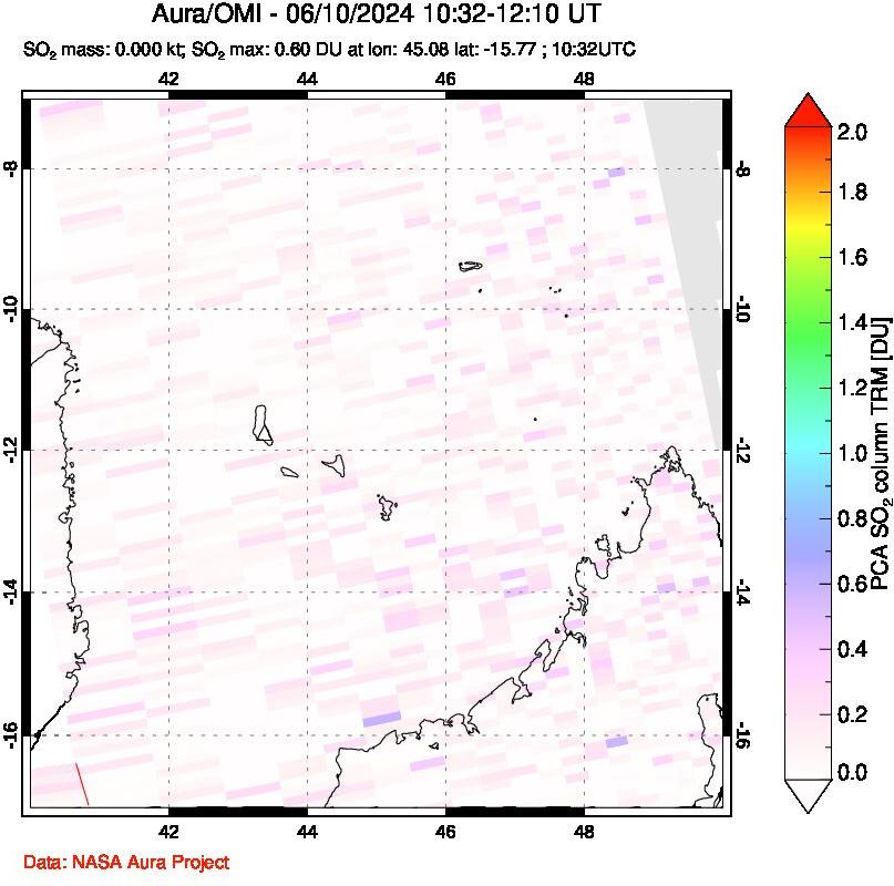 A sulfur dioxide image over Comoro Islands on Jun 10, 2024.