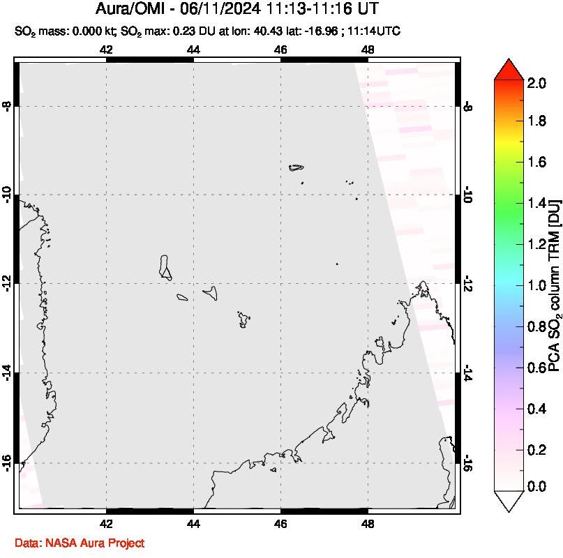 A sulfur dioxide image over Comoro Islands on Jun 11, 2024.