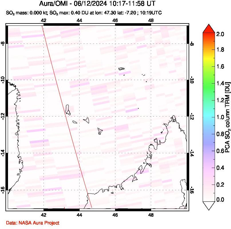 A sulfur dioxide image over Comoro Islands on Jun 12, 2024.