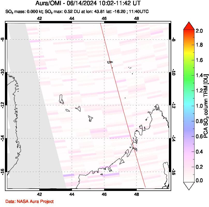 A sulfur dioxide image over Comoro Islands on Jun 14, 2024.