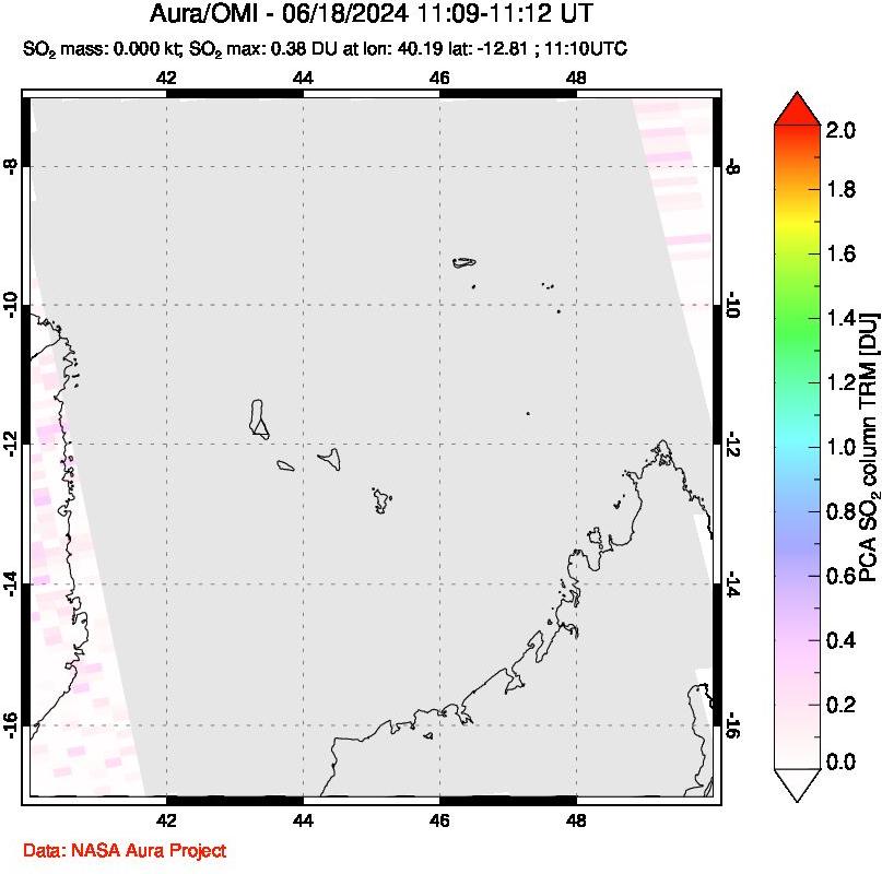 A sulfur dioxide image over Comoro Islands on Jun 18, 2024.